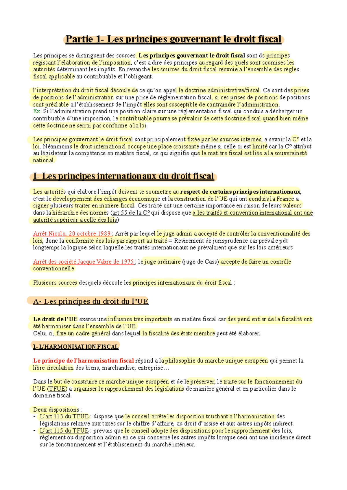 Partie 1 - Les Principes Fondamentaux du Droit Fiscal - Studocu