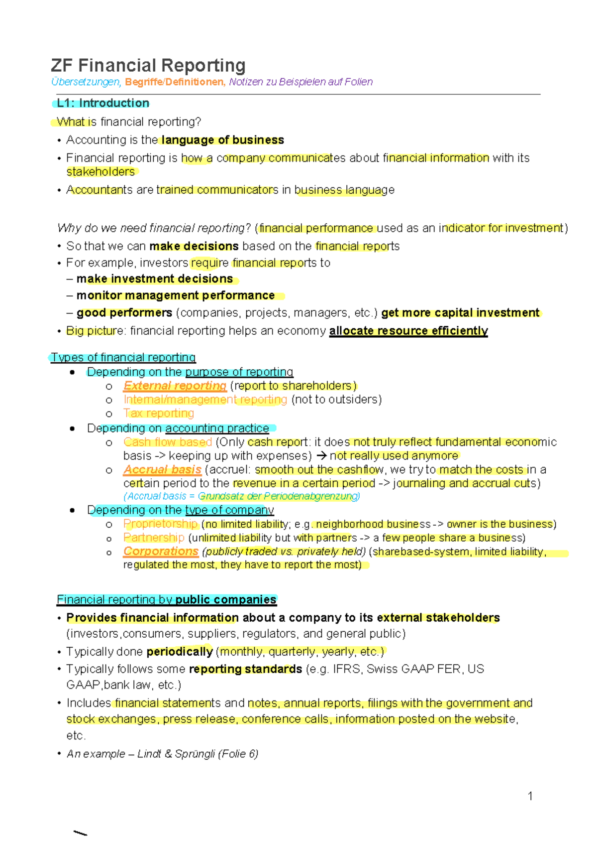 ZF Financial Reporting Lecture Notes and Key Concepts Overview - Studocu
