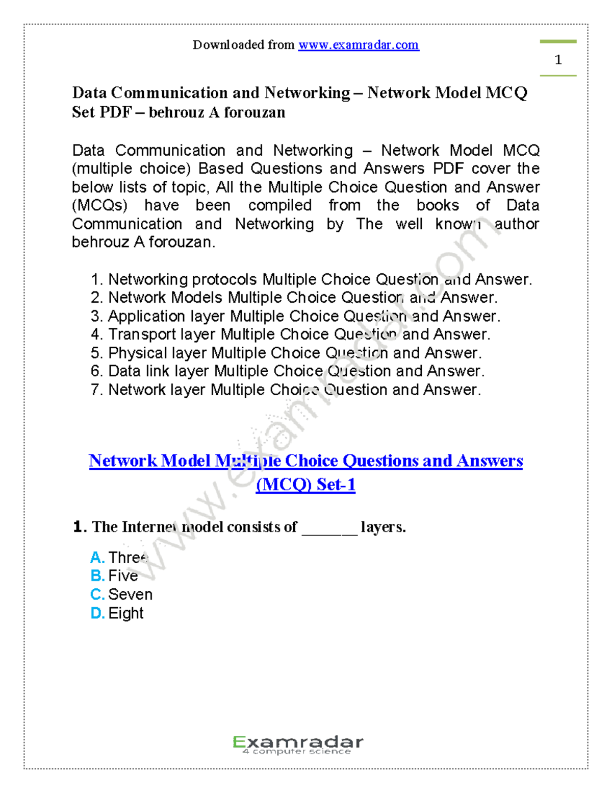 Data Communication & Networking CH 2 Network Model MCQs PDF - Studocu