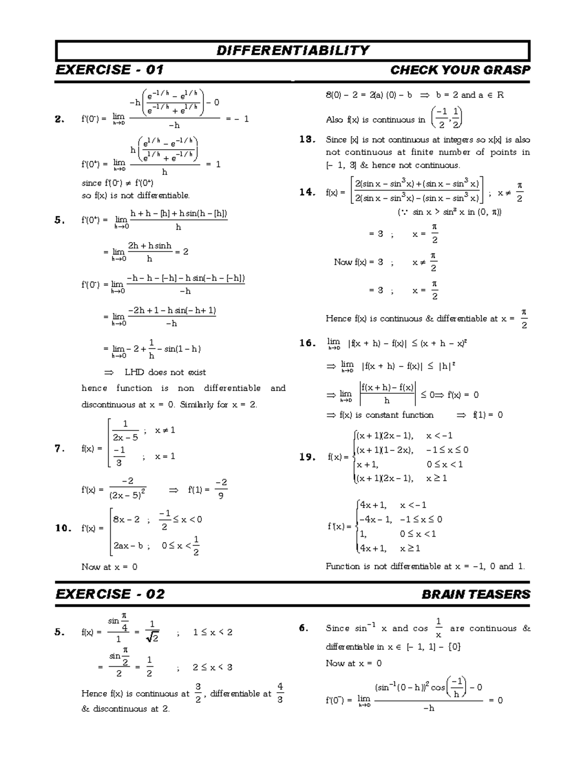 Differentiability Exercises for Math 03 - Brain Teasers and ...