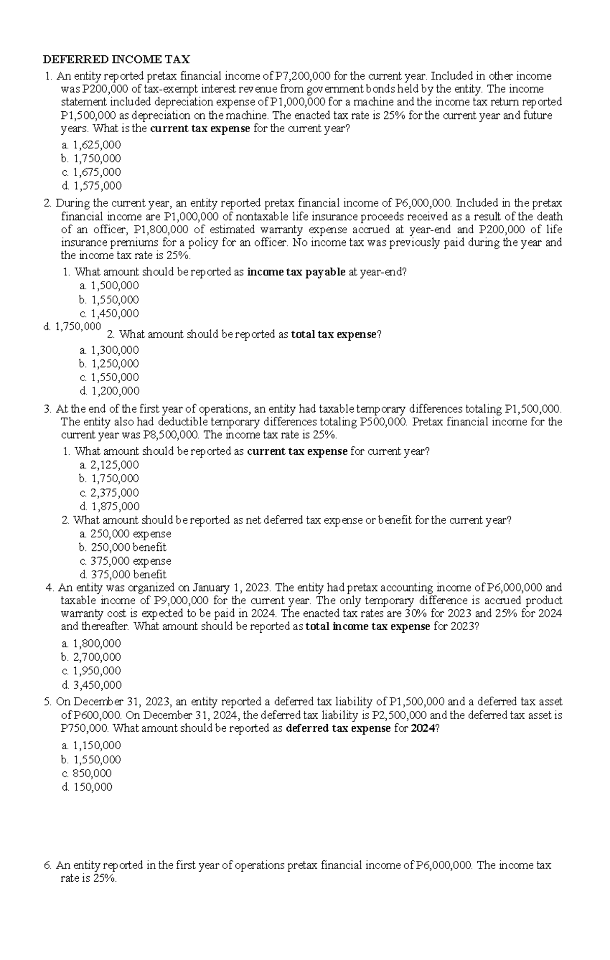 DIT-Quizzer - Deferred income tax quiz questions and answers - Studocu