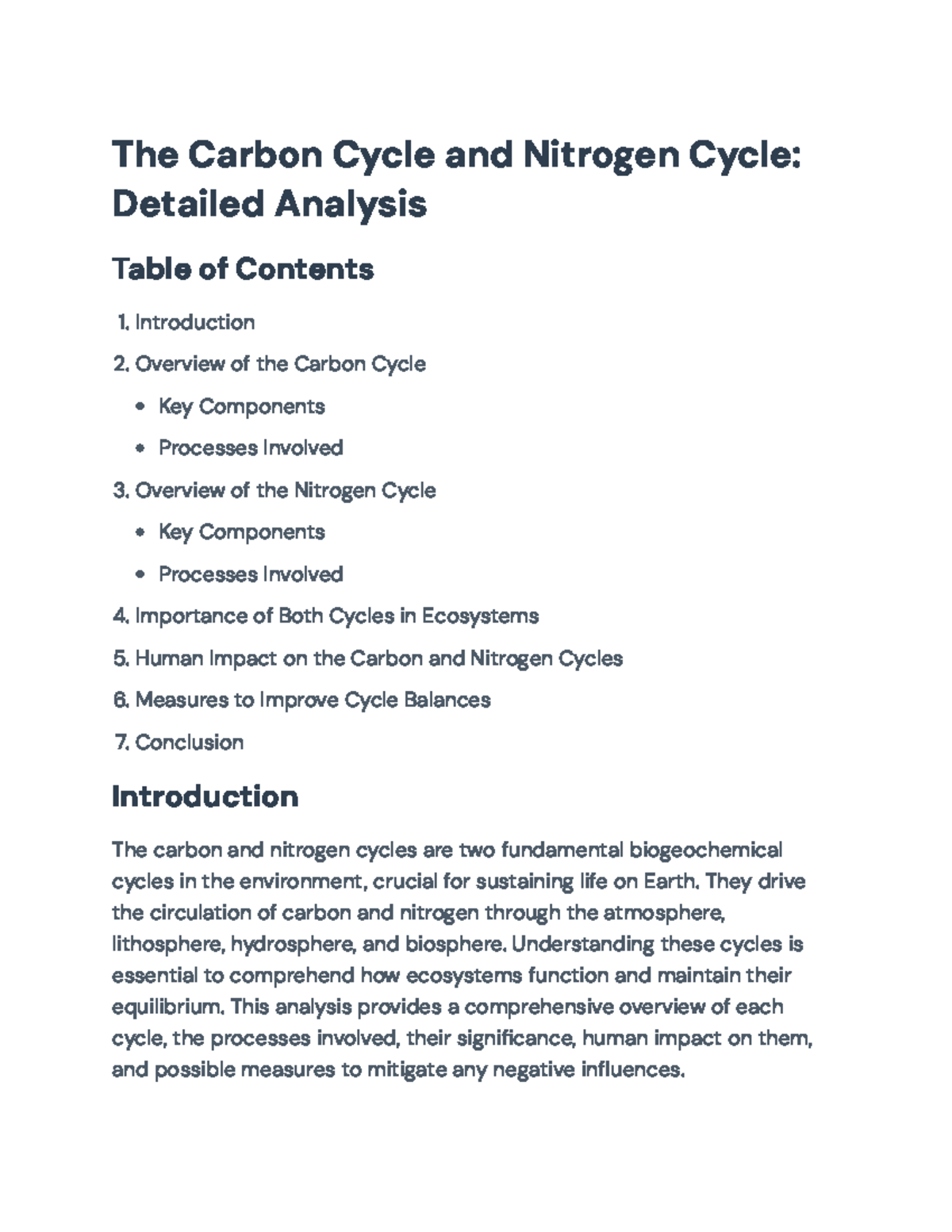 The Carbon and Nitrogen Cycles: Detailed Examination of Ecosystem ...