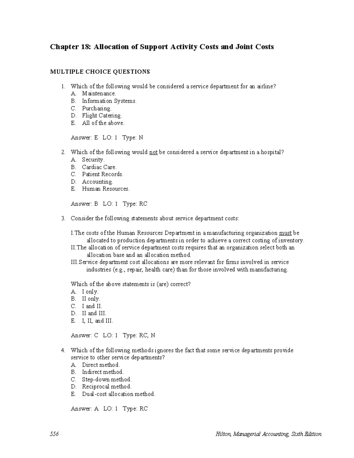Chapter 18: Allocation of Support Activity Costs & Joint Costs MCQs ...