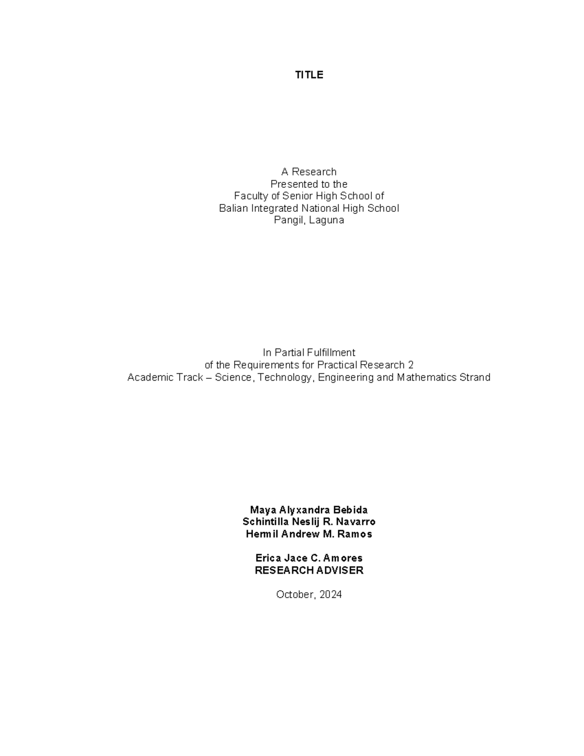 Practical Research 2: Preliminaries & Cover Page for STEM - Studocu