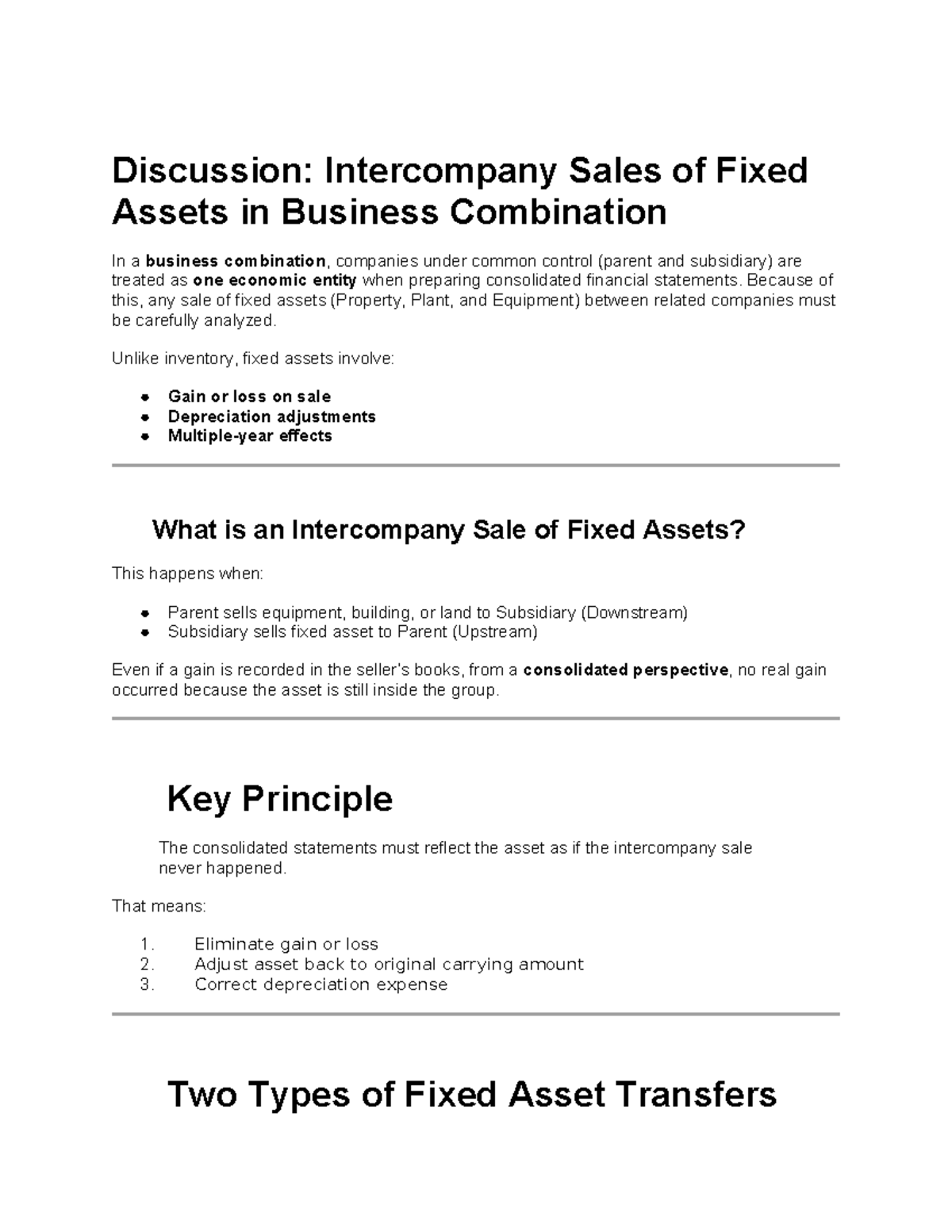 Intercompany Sales of Fixed Assets: Business Combinations (FIN 301 ...