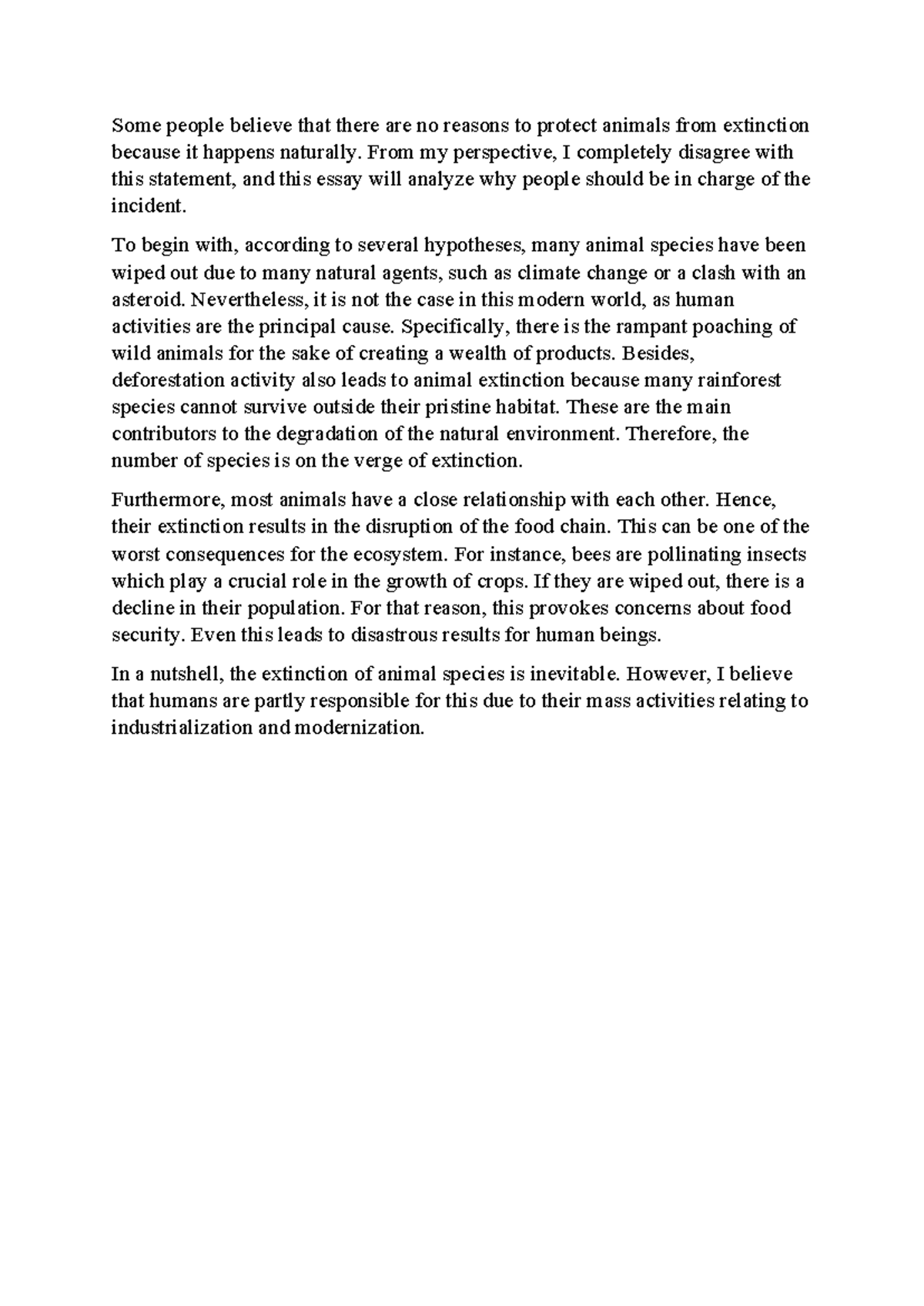 ENG 101 Essay: The Human Role in Animal Extinction - Studocu