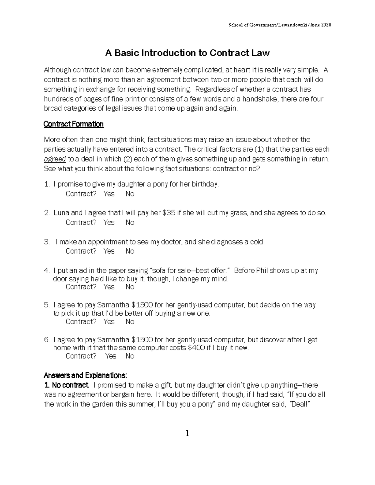 Introduction to Contract Law 2: Key Concepts and Cases - Studocu