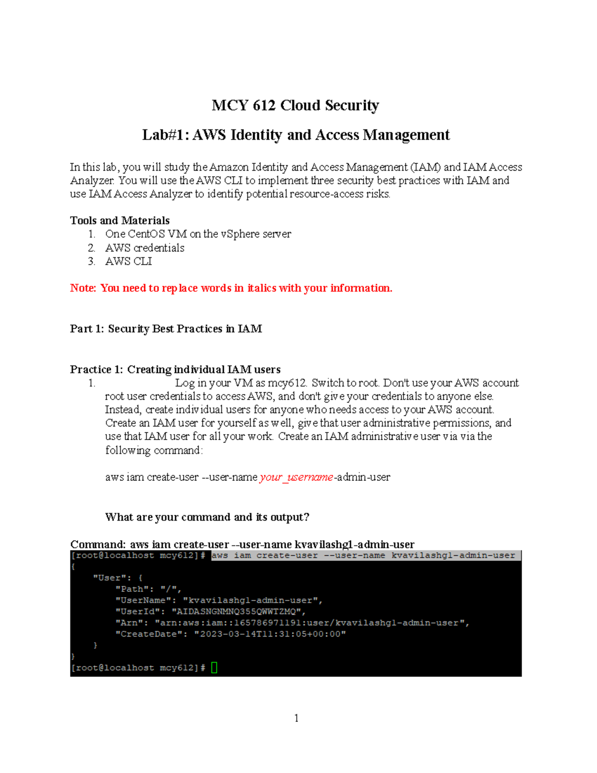 MCY612 Lab 1: AWS IAM Security Best Practices and Access Analyzer - Studocu