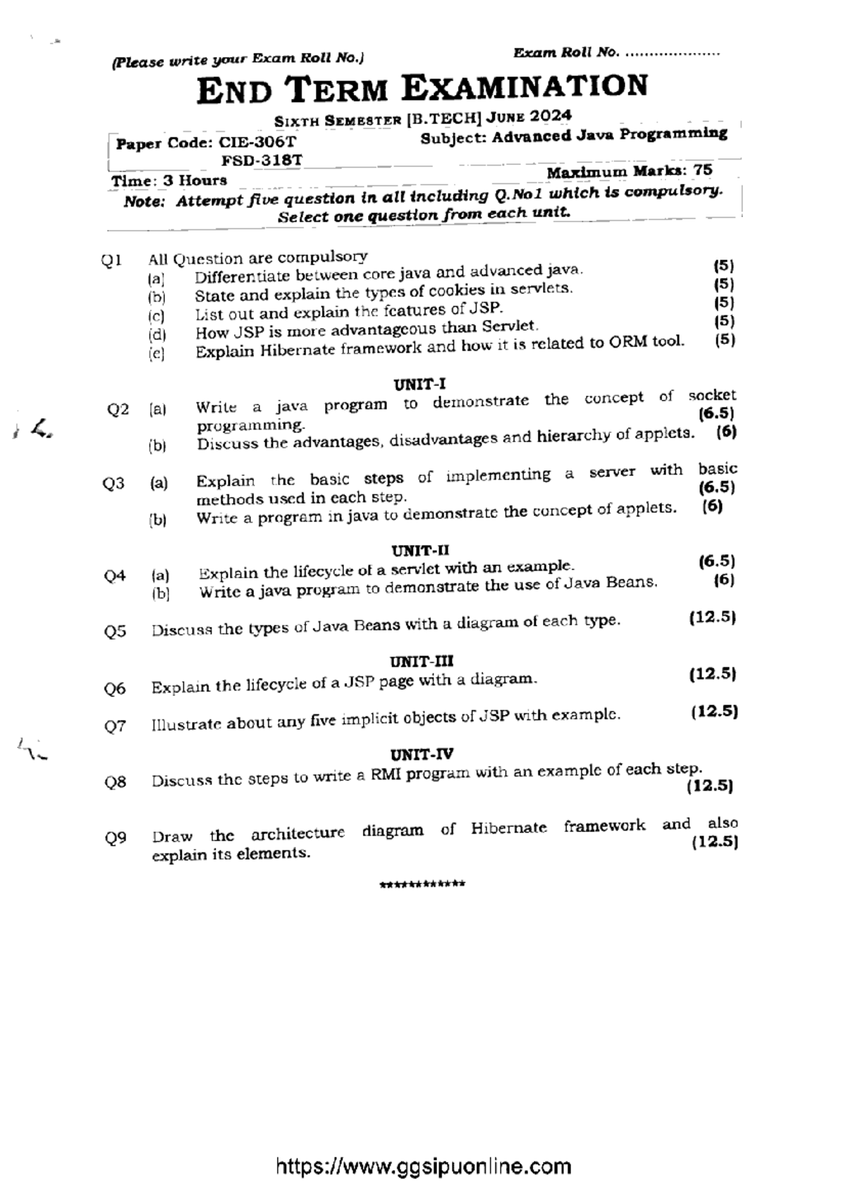 Advanced Java Programming - End Term Exam (Paper Code: Adv-java3) - Studocu