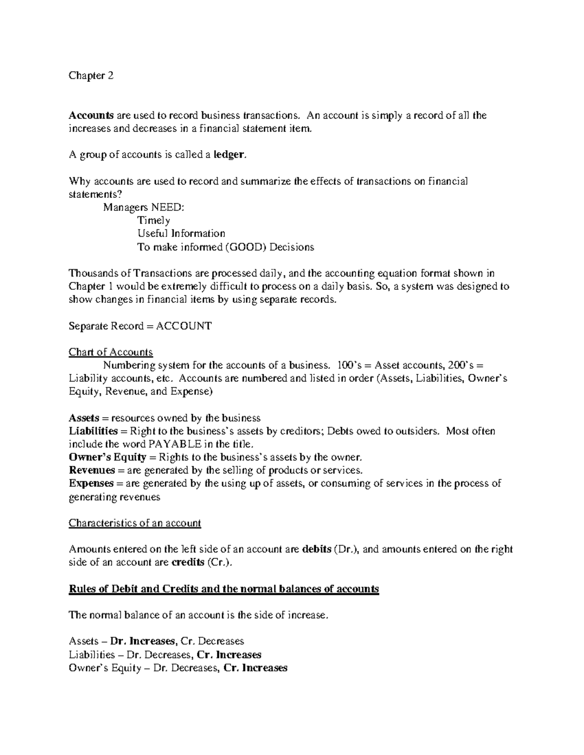 Chapter 2 Notes: Understanding Accounts and Their Role in Transactions ...