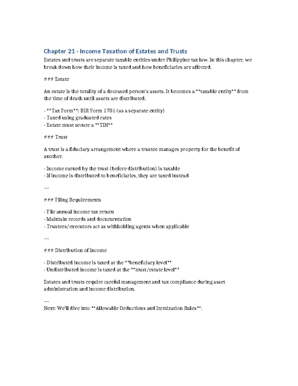 Chapter 21: Income Taxation of Estates & Trusts Explained - Studocu