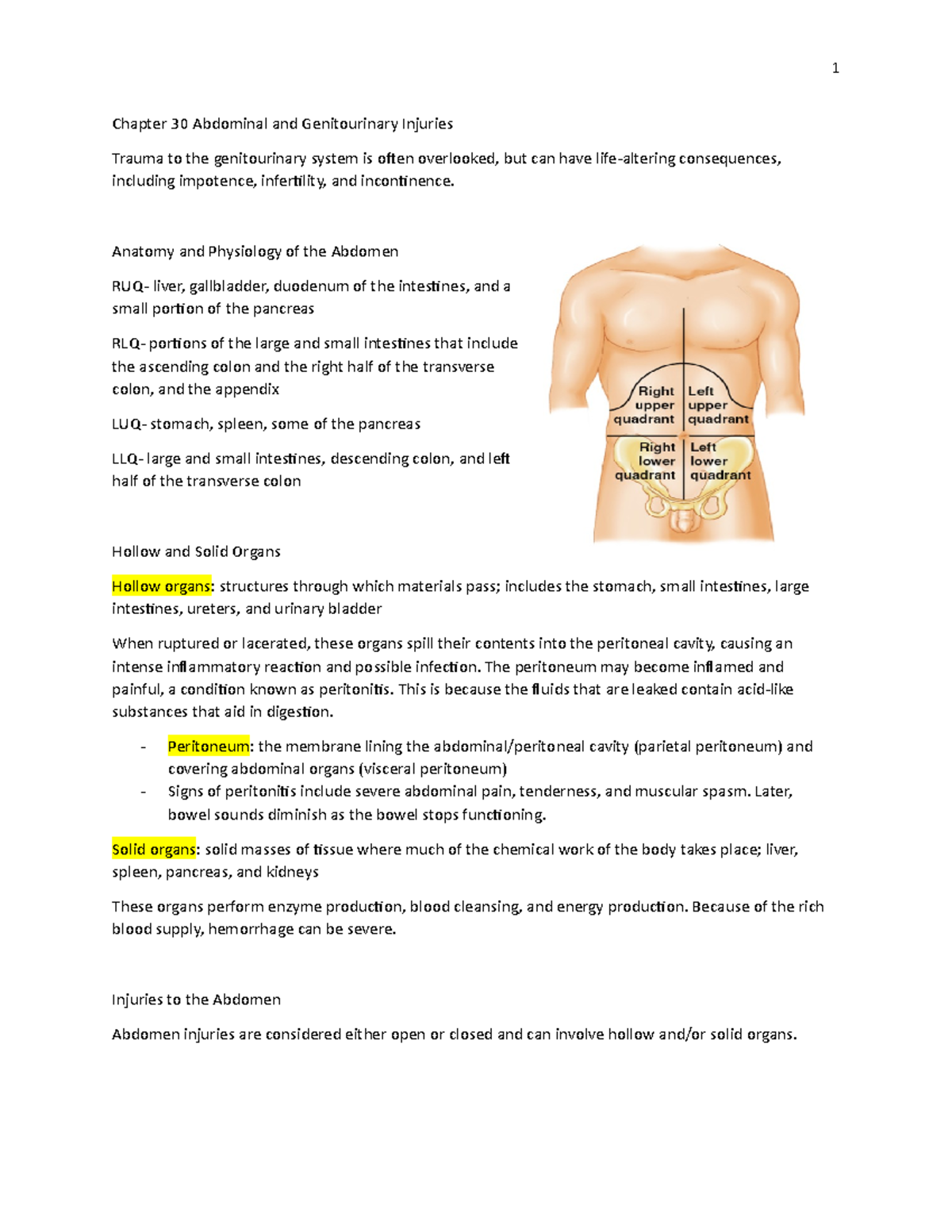 Chapter 30 Abdominal and Genitourinary Injuries - Chapter 30 Abdominal ...