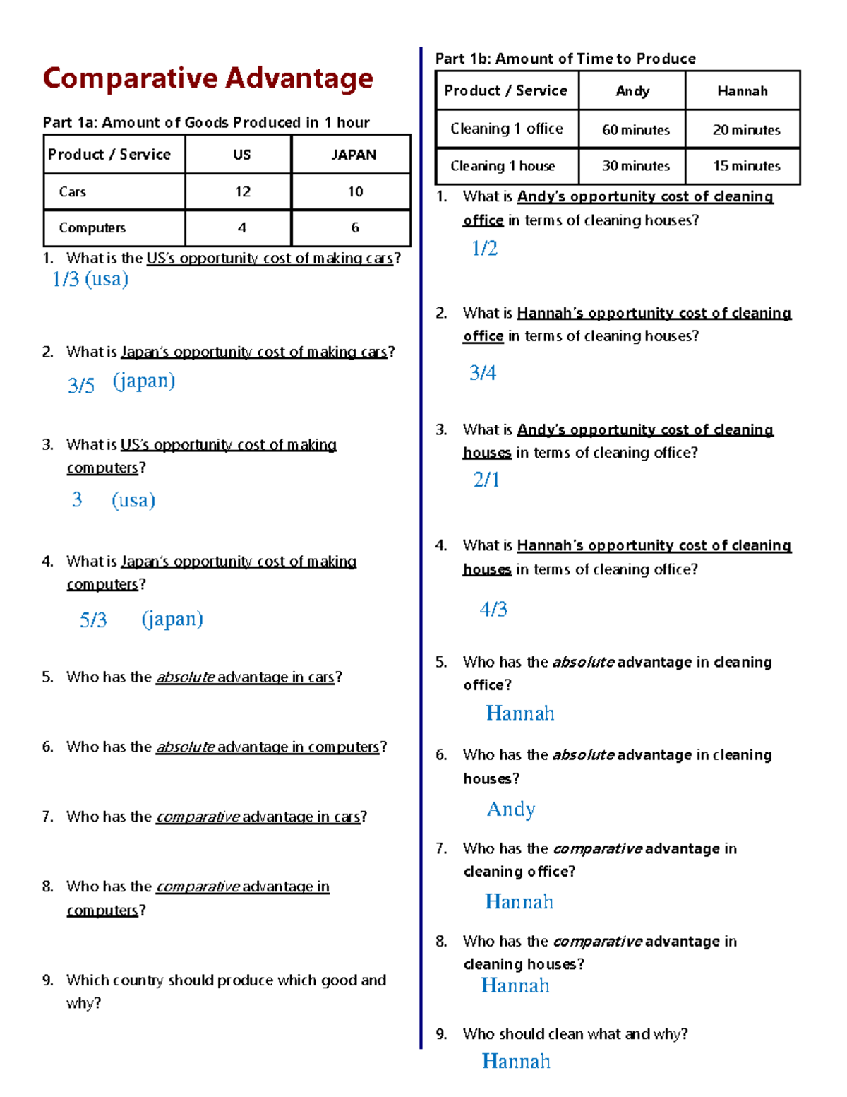 L3.3 - Comparative Advantage: Opportunity Costs & Production Analysis ...