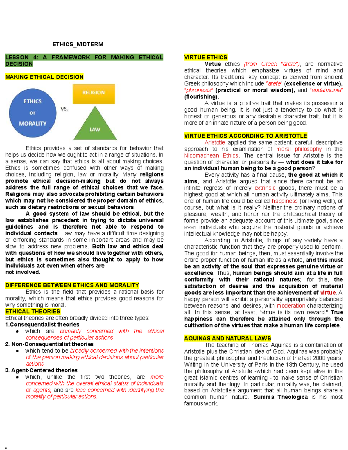 ETHICS_MIDTERM LESSON 4: A FRAMEWORK FOR ETHICAL DECISION MAKING - Studocu