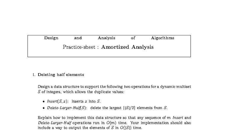 Design and Analysis of Algorithms: Amortized Analysis Notes - Studocu