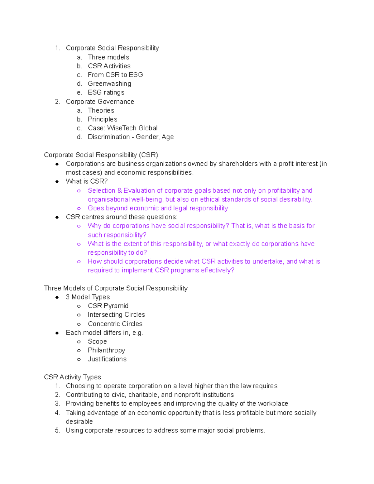 Topic 04: Corporate Social Responsibility & Governance Models - Studocu