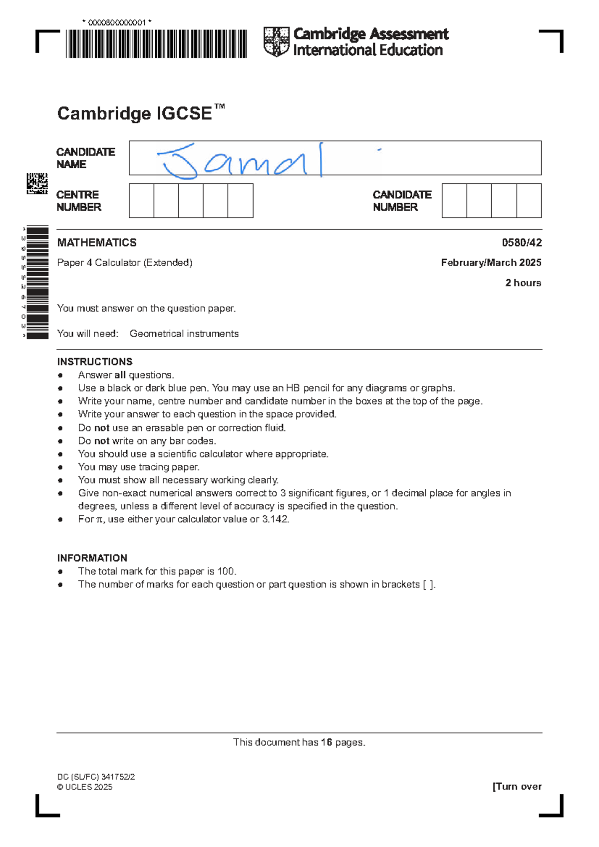 Cambridge 0580/42 Mathematics Paper 4 (Extended) 2025 Exam Guide - Studocu