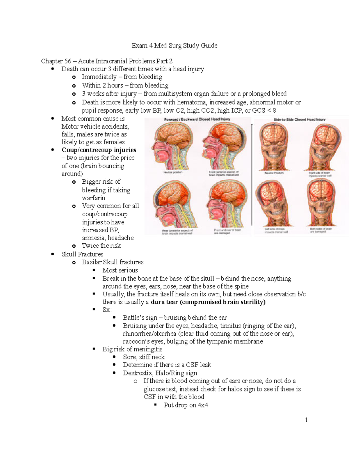 Exam 4 Med Surg Study Guide: Acute Intracranial & Hematologic Issues ...