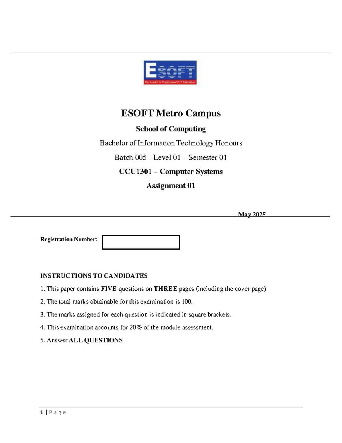 CCU1301 Computer Systems Assignment 01 - Key Concepts & Questions - Studocu
