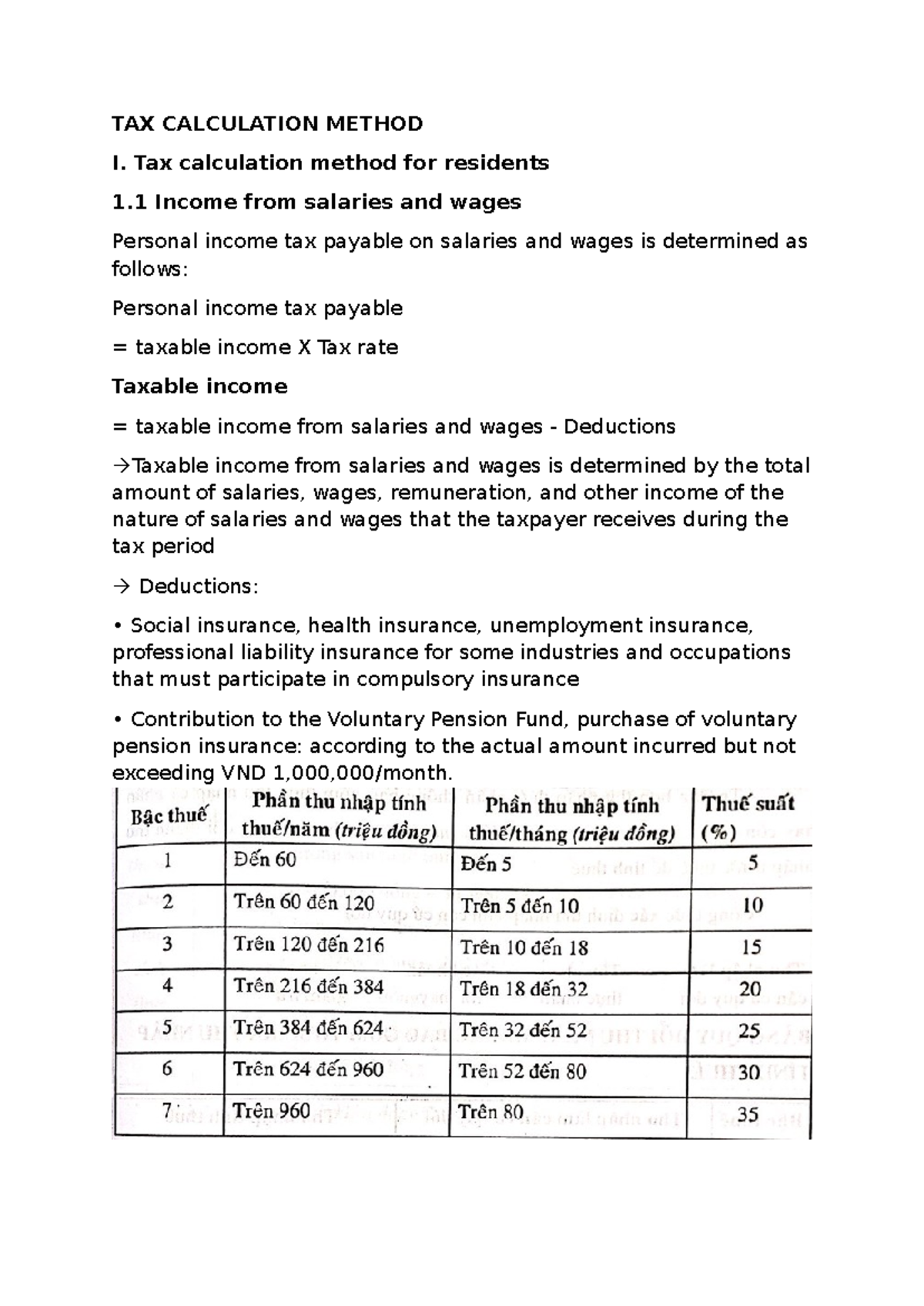 PHƯƠNG PHÁP TÍNH THUẾ CÁ NHÂN - ENG - Tax Calculation Methods - Studocu