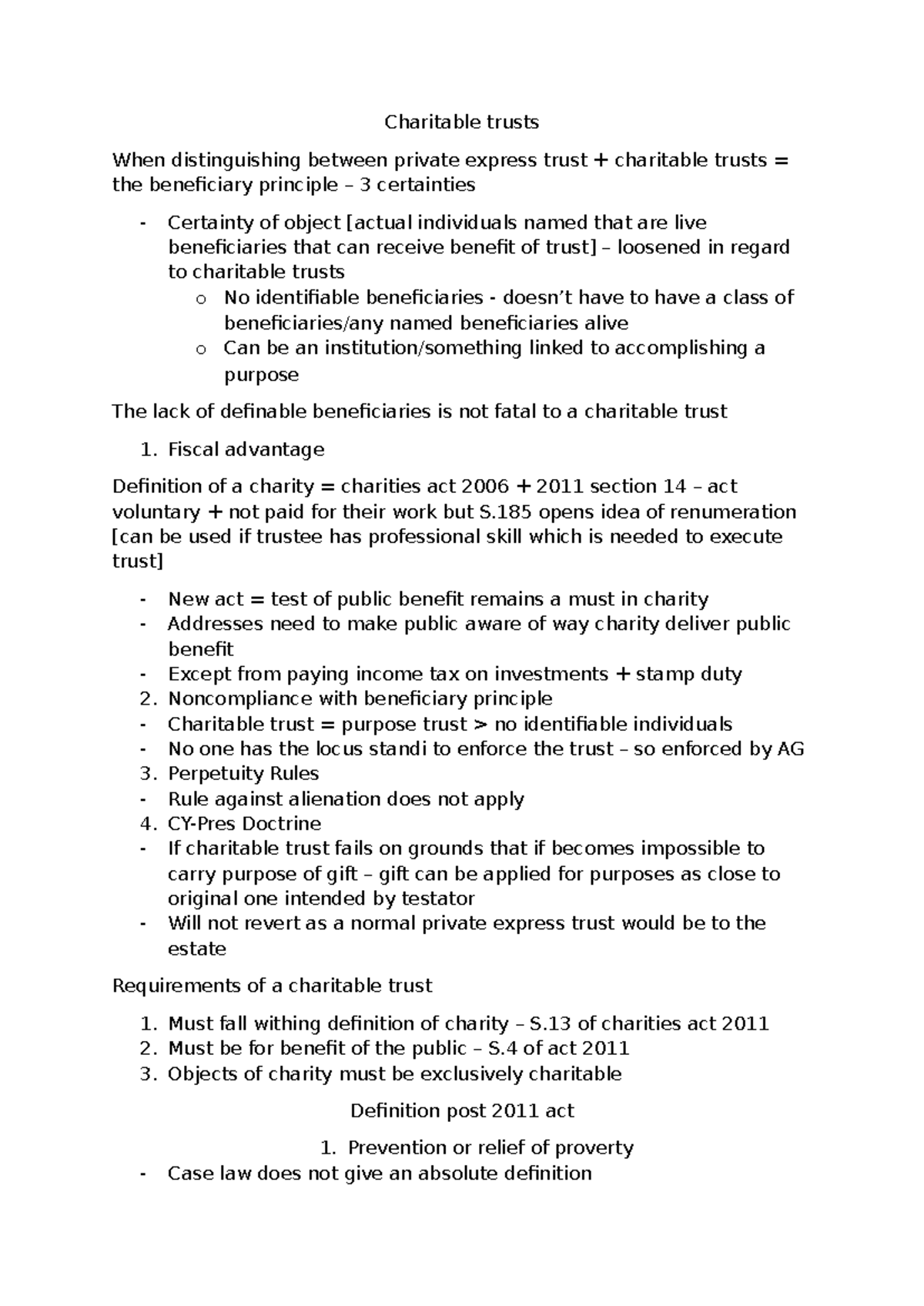 Charitable Trusts: Key Principles and Legal Framework (LAW 101) - Studocu