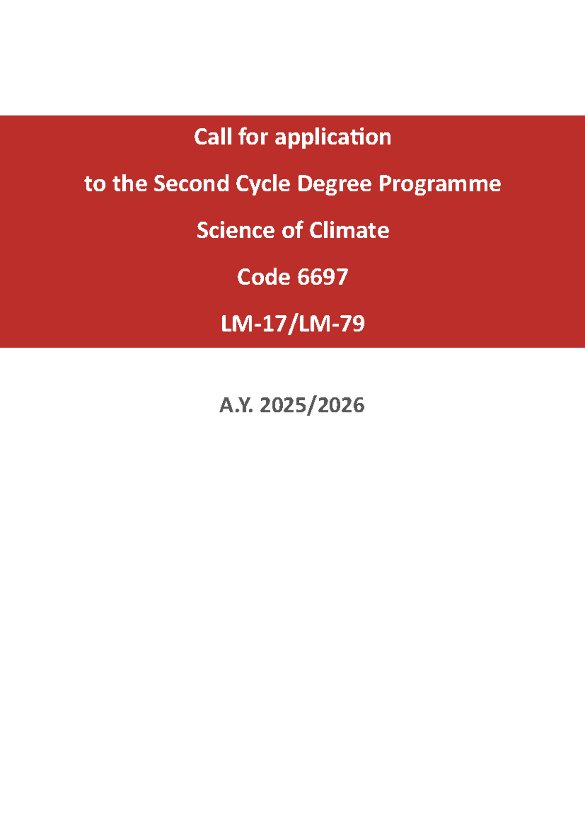 Call for Applications: LM Science of Climate (Code 6697) A.Y. 25-26 ...