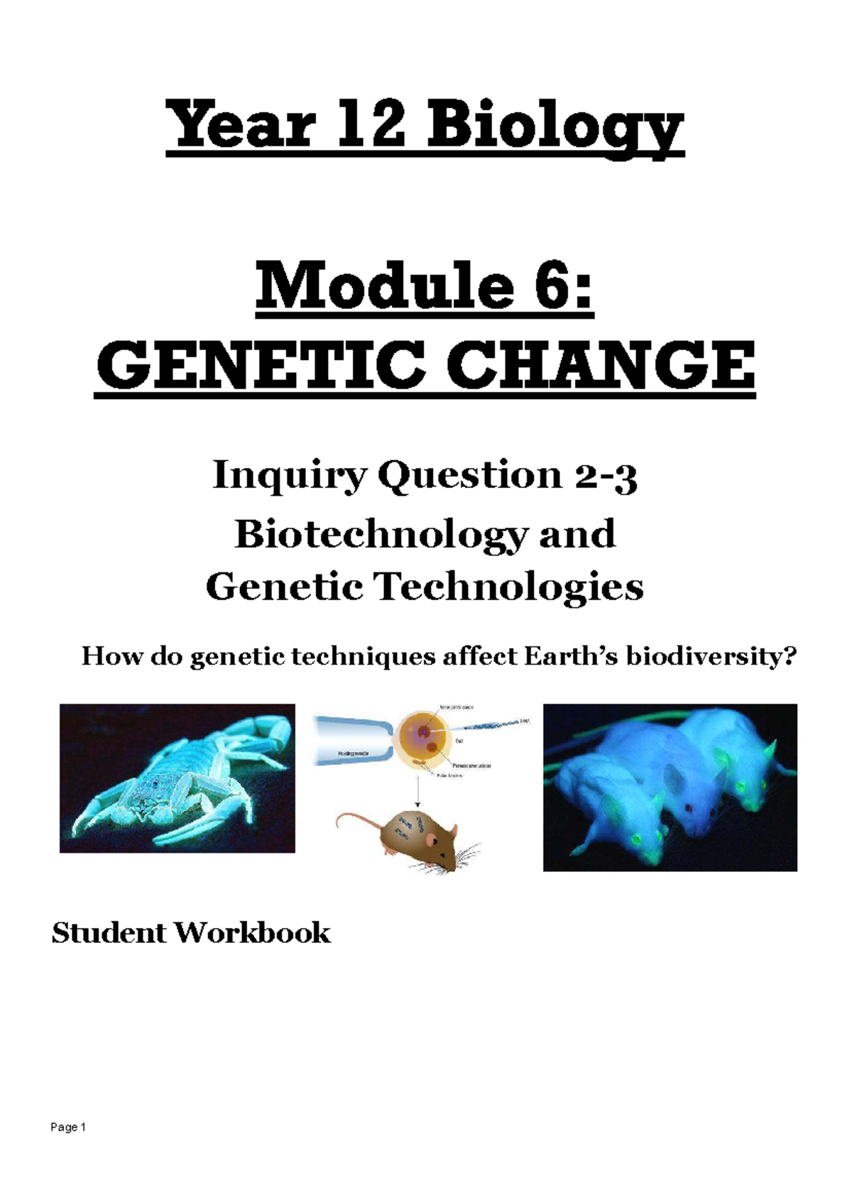 Biology Year 12 M6: Genetic Change & Biotechnology Workbook - Studocu