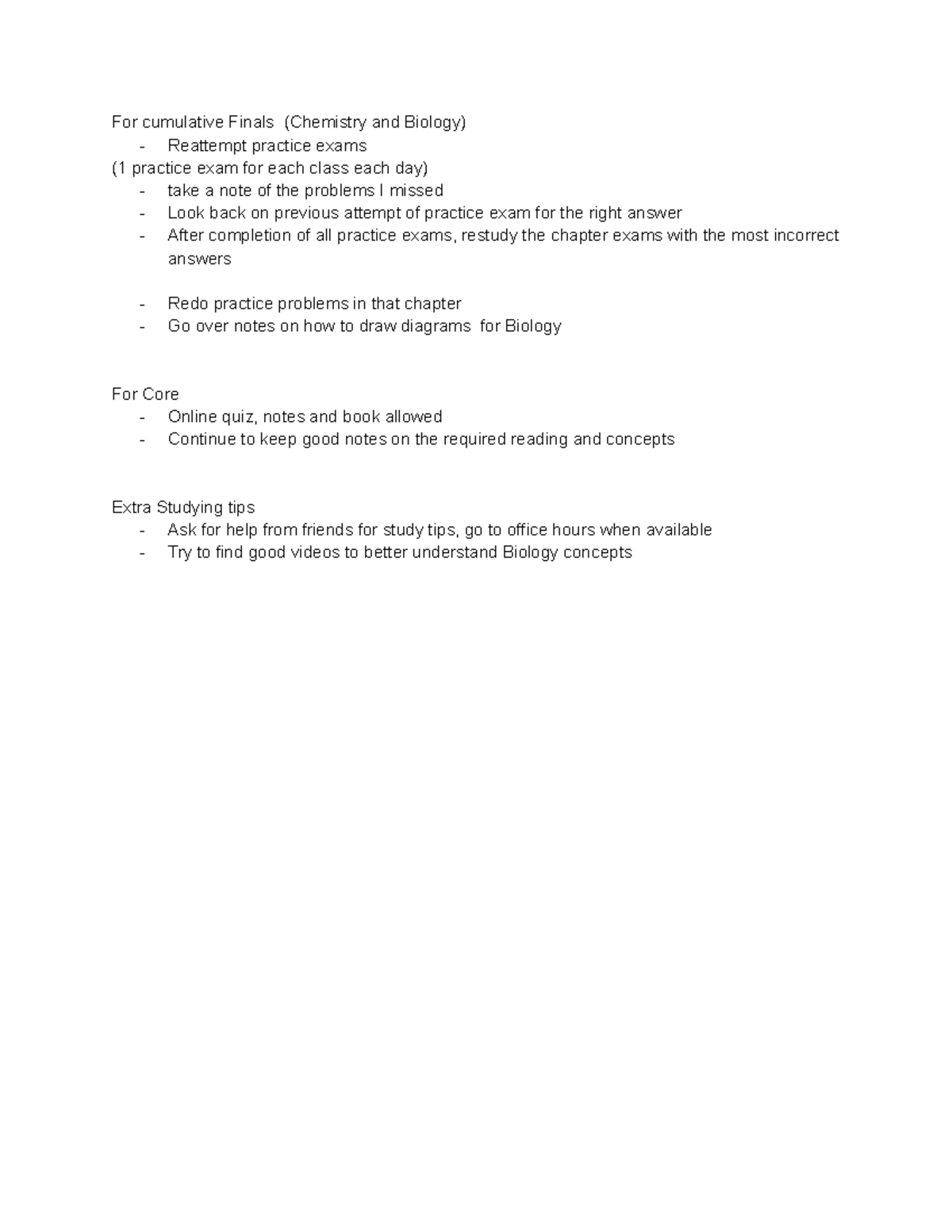 Finals Study Guide: Cumulative Chem & Bio Exam Prep Strategy - Studocu