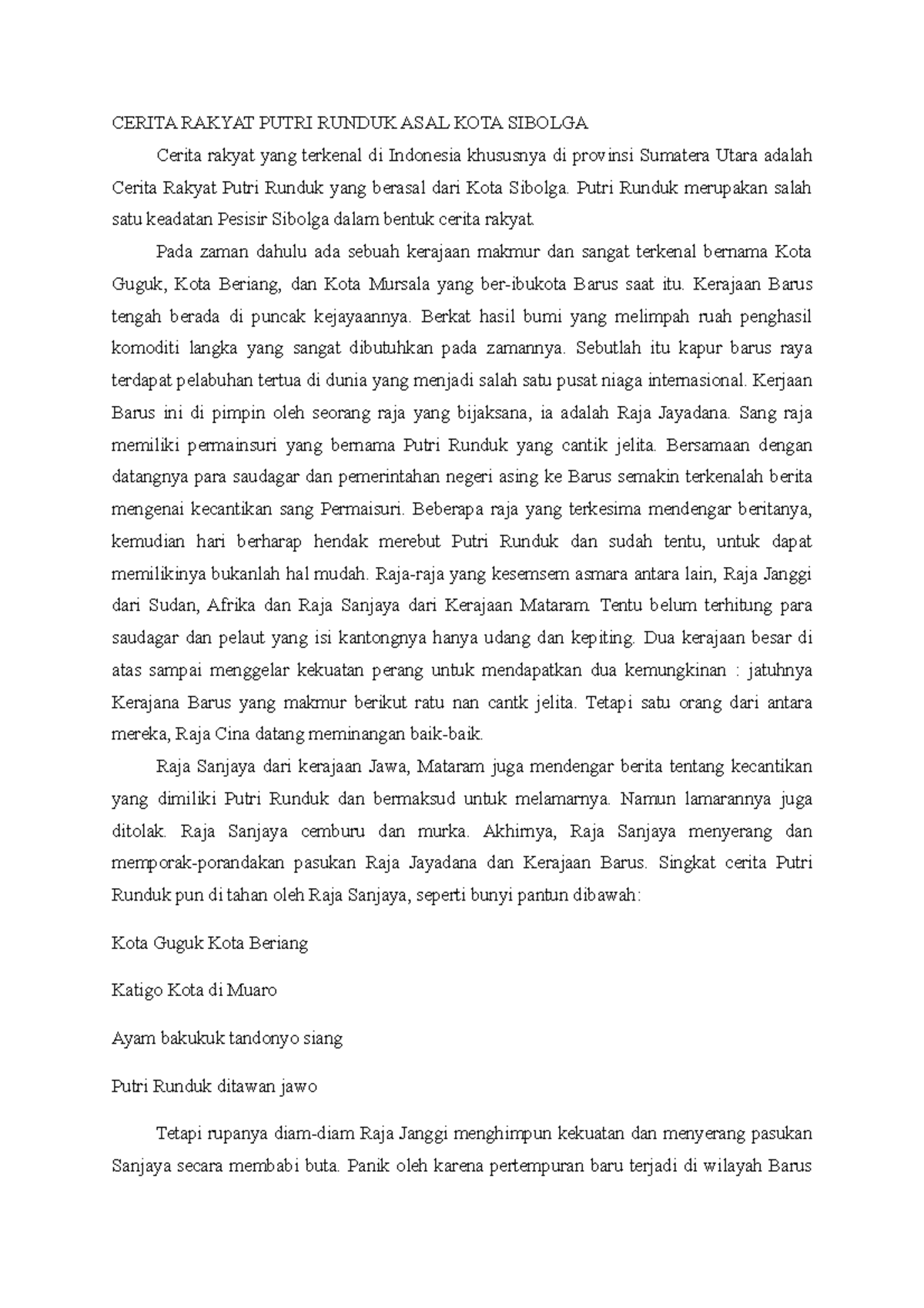 Cerita Rakyat Putri Runduk ASAL KOTA Sibolga (Autosaved) - Kesehatan ...