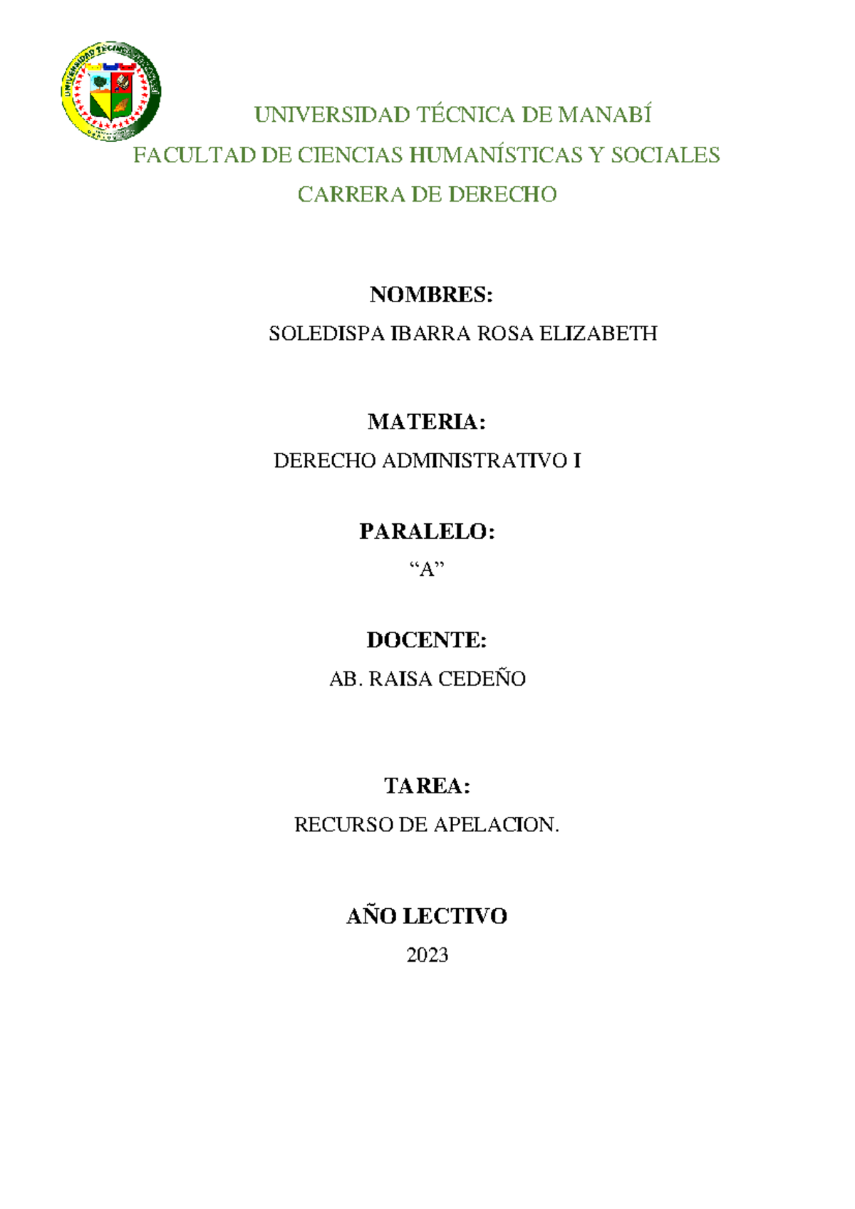 Recurso de Apelación Administrativa - Derecho Administrativo I - Document Preview