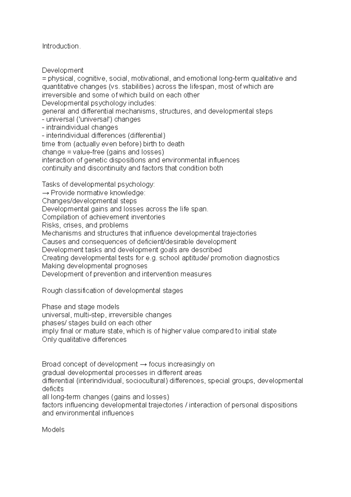 Introduction to Developmental Psychology - PSY 101 Lecture Notes - Studocu