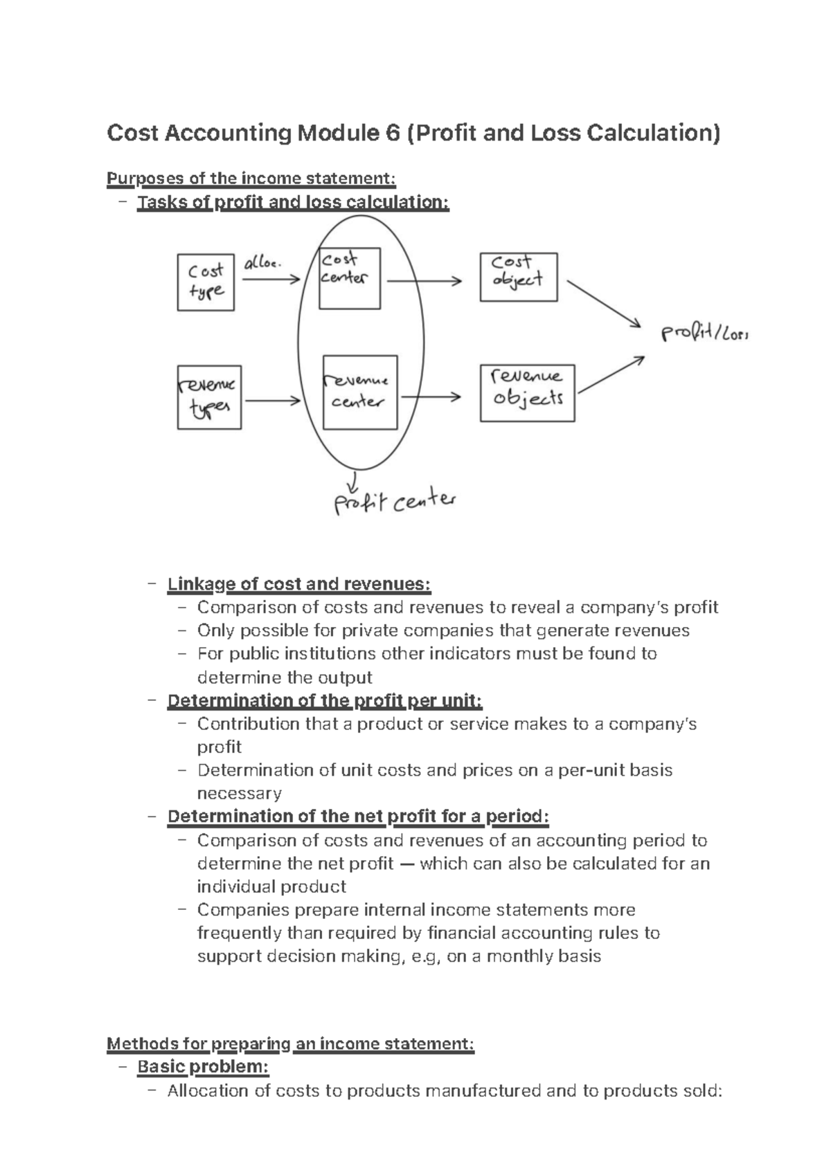 Cost Accounting M6: Profit and Loss Calculation Overview - Studocu