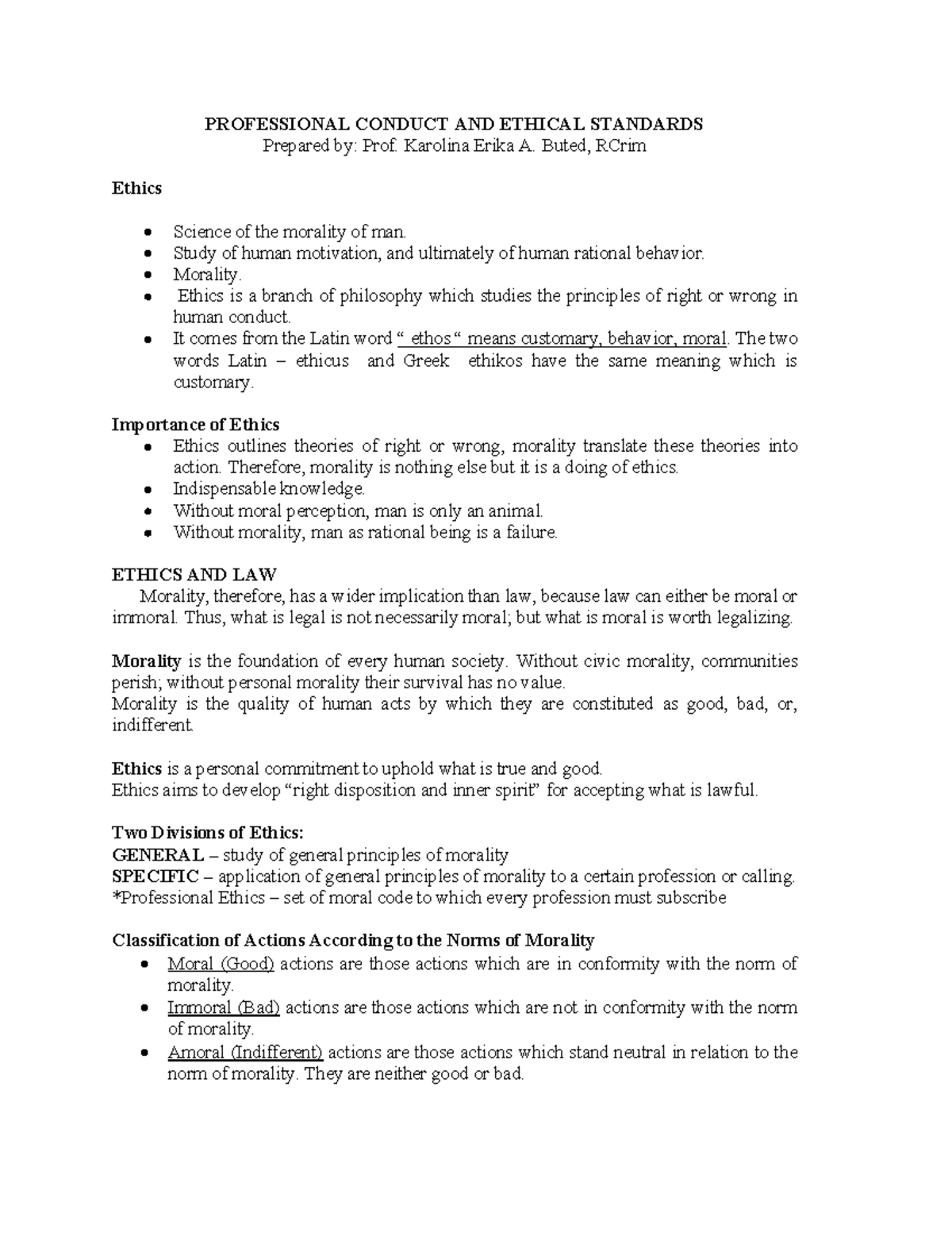 Ethics Notes for RCrim: Professional Conduct & Standards - Studocu