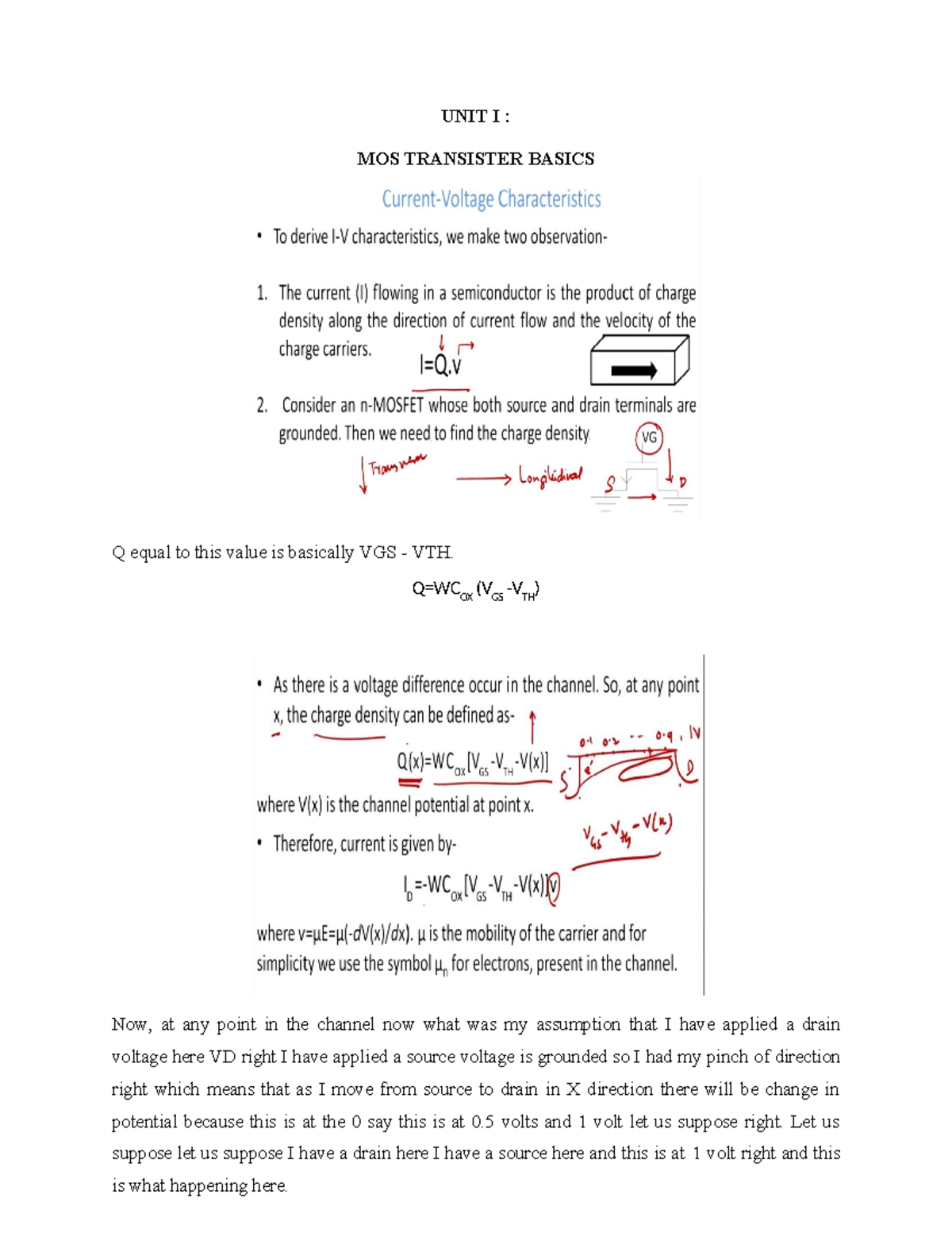 NPTEL LEC: MOS Transistor Basics - Unit I Notes - Studocu