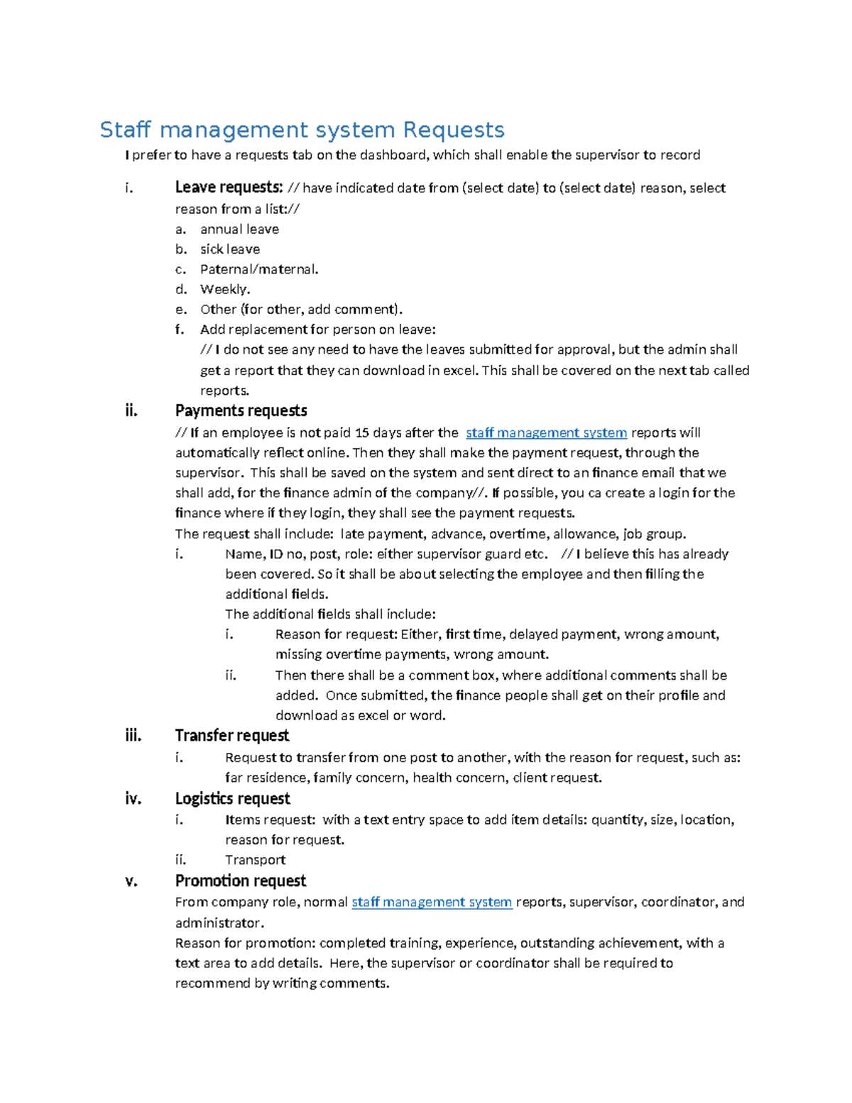Staff management system Requests docx - Staff management system ...