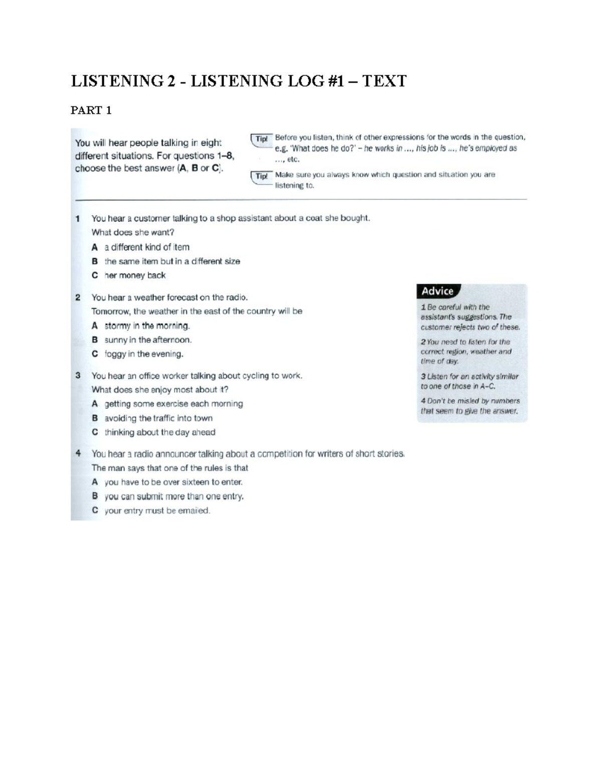 Listening 2- Listening LOG 1-Text - Thực tập thực tế 2 - LISTENING 2 ...