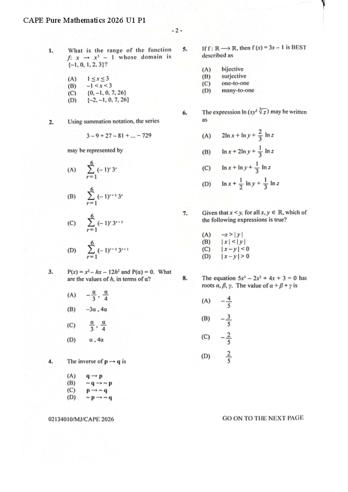 CAPE Pure Mathematics 2026 Unit 1 Paper 1 Exam Review - Studocu