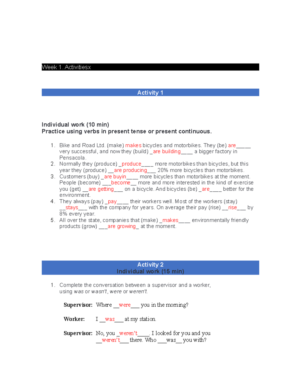 Act 1 - Basic English Part 1: Present Tense and Conversations - Studocu