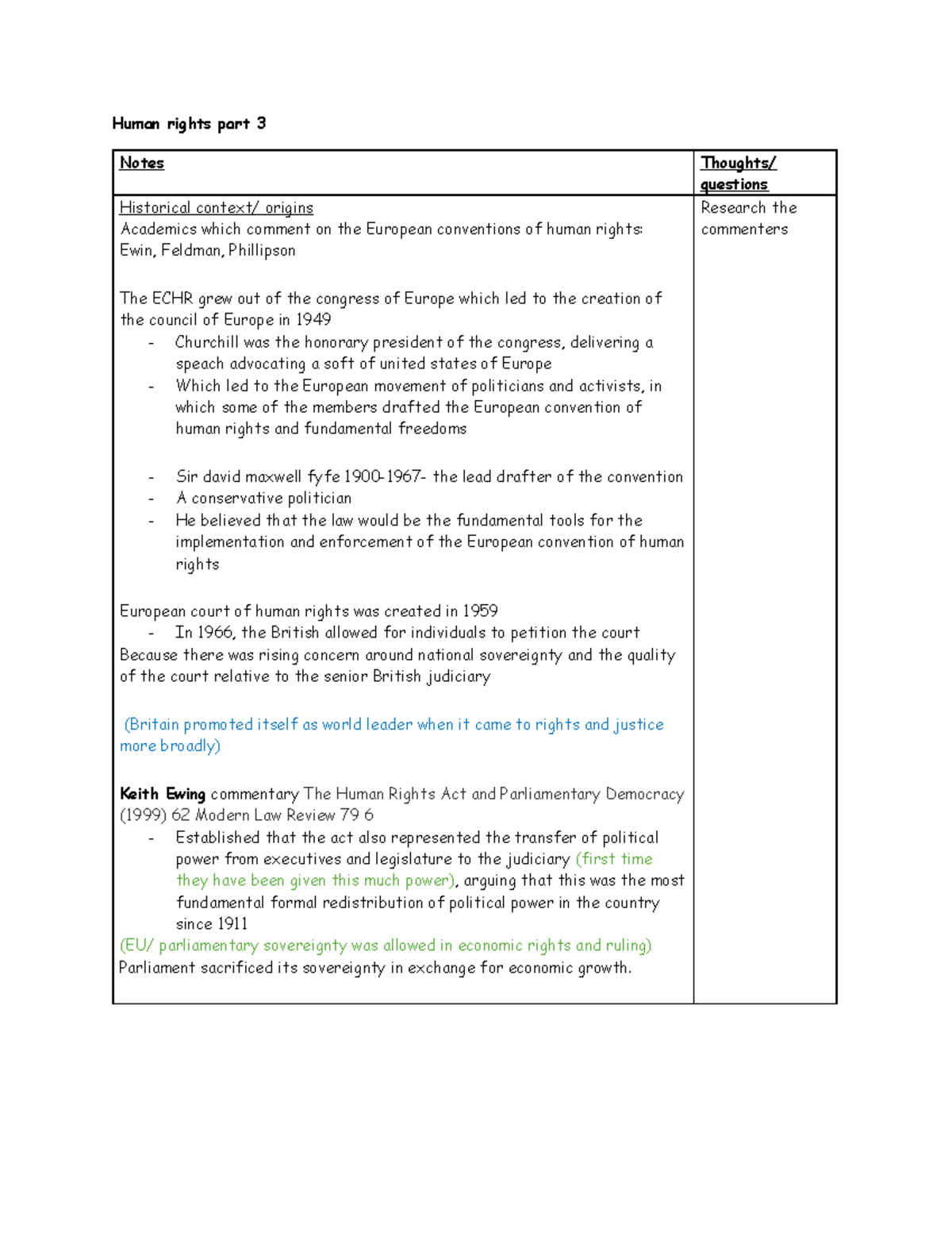 Lecture 8- Human rights p - Human rights part 3 Notes Thoughts ...