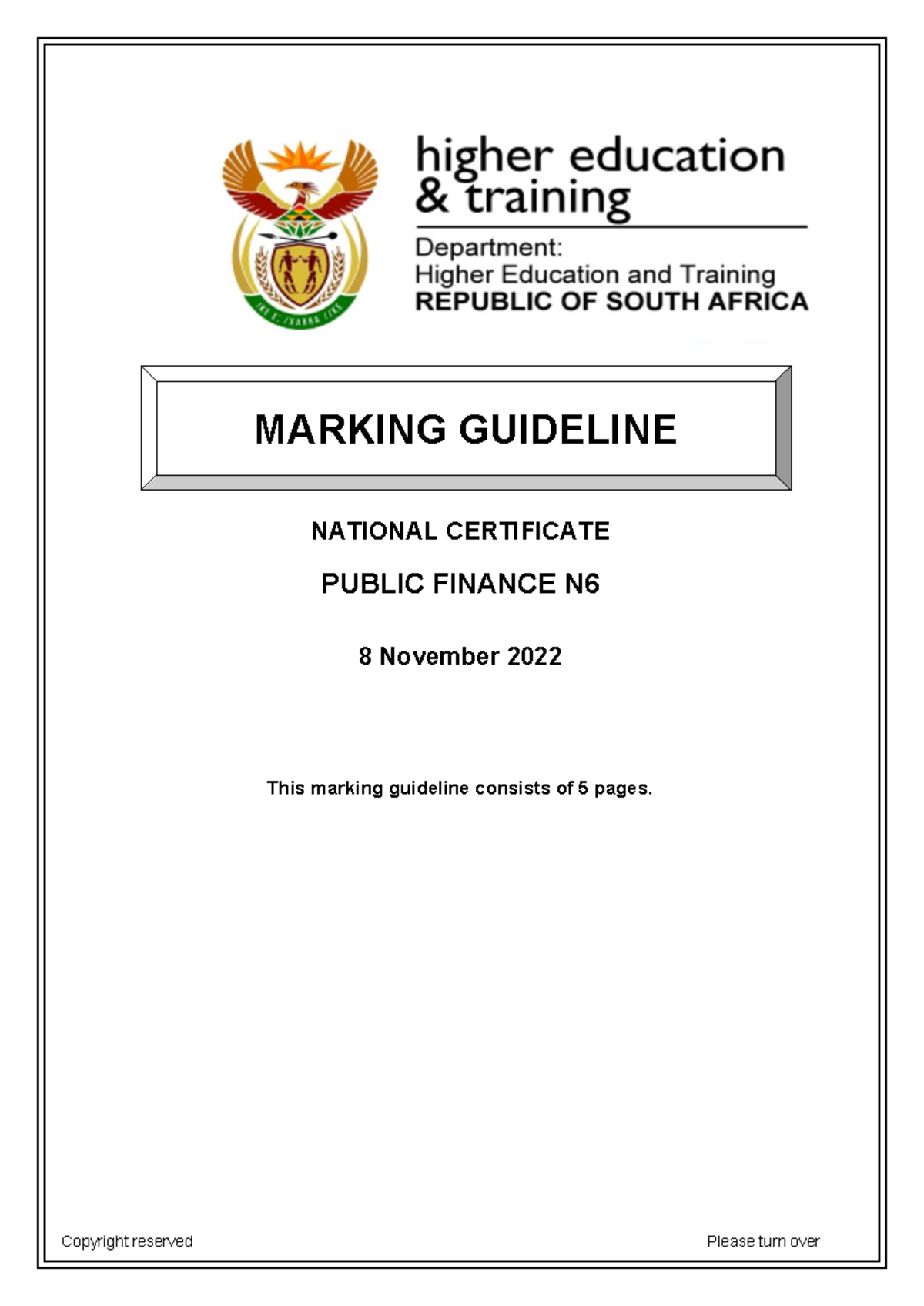 N1400 - Public Finance N6 November 2022 Marking Guideline Memo - Studocu