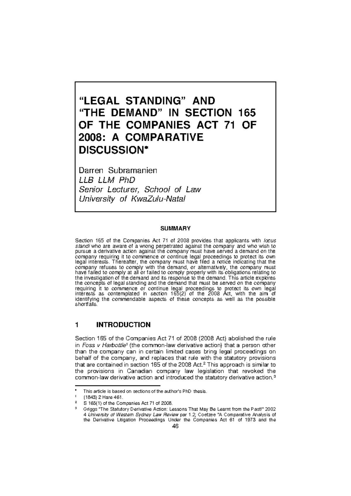 A comparative analysis of section 165 of the Companies Act 71 of 2008 ...