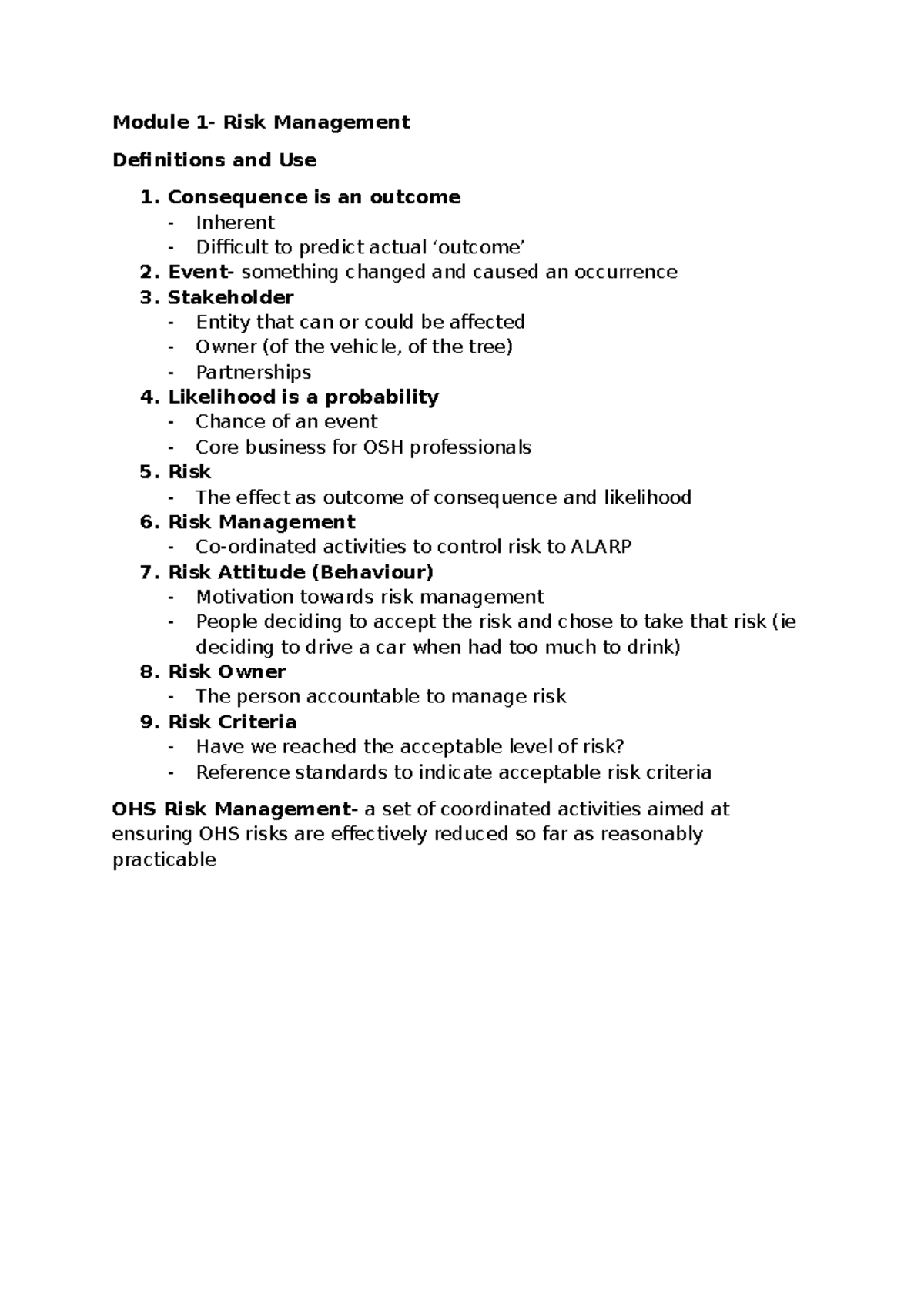 Module 1: Risk Management Definitions and Applications - Studocu