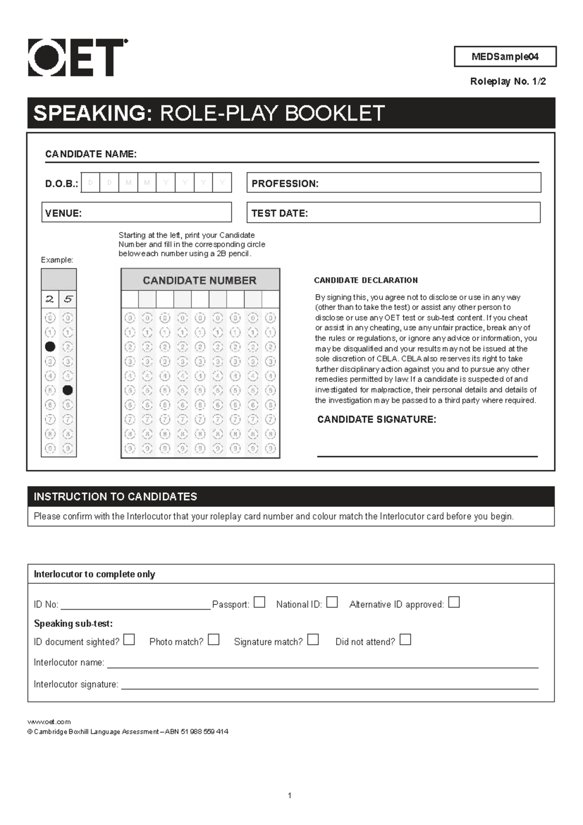 OET Speaking Roleplay Card - MEDSample04 Instructions - Studocu
