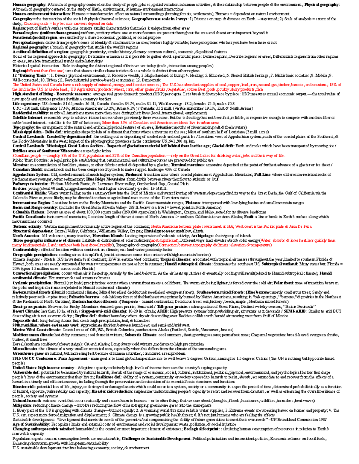 Geog 301 Exam 1 Comprehensive Study Guide and Cheat Sheet - Studocu