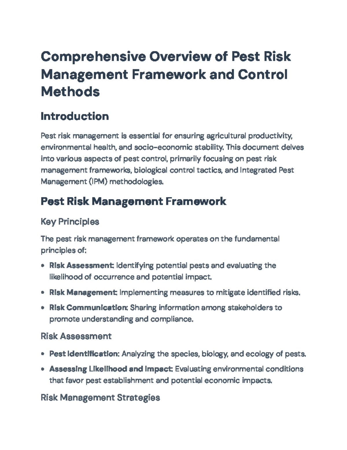 Pest Risk Management Frameworks and Control Methods Overview ...