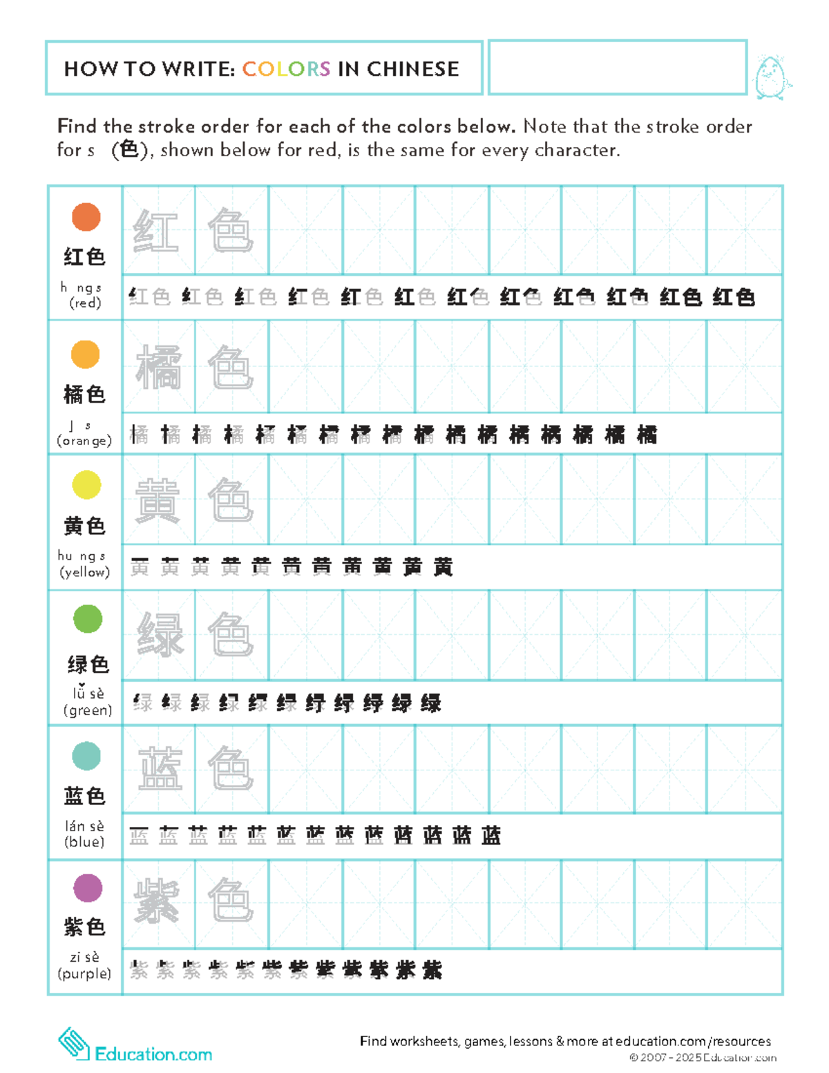 Chinese Colors Writing Guide: Stroke Order & Practice - Studocu