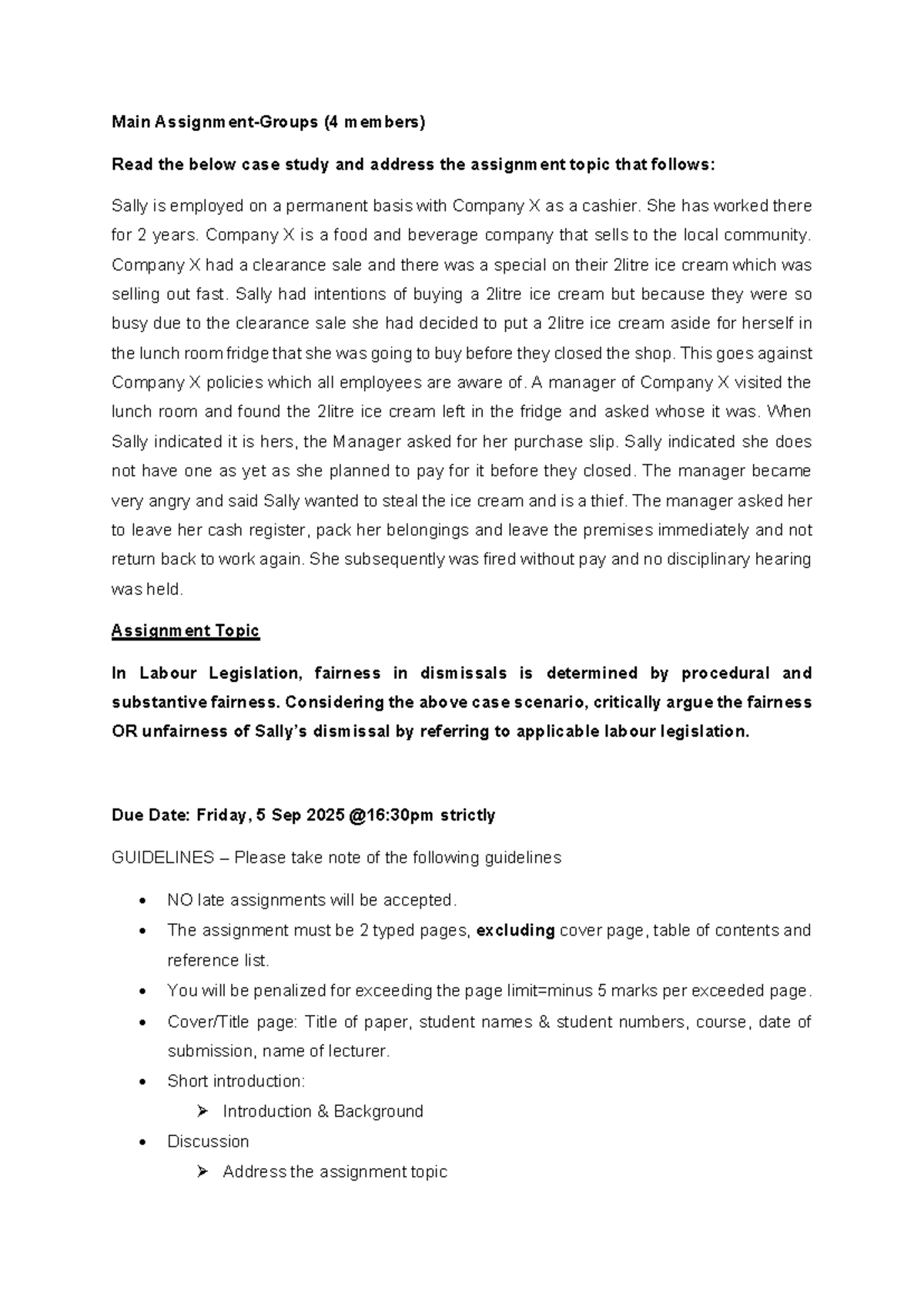 Labour Law Case Study: Fairness in Dismissal - Group Assignment (2025 ...