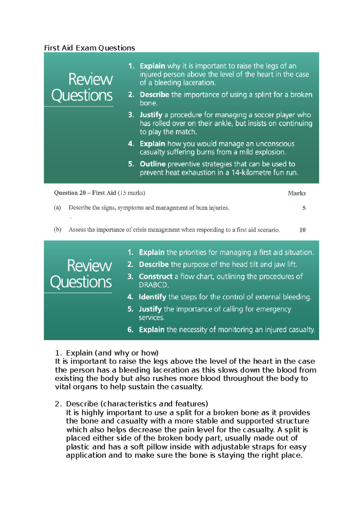 First Aid Exam Revision Questions: Key Concepts & Procedures - Studocu
