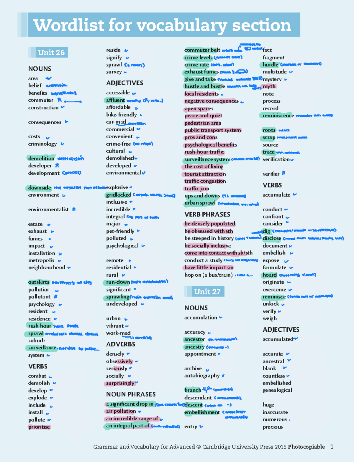 Grammar and Vocabulary for Advanced: Comprehensive Wordlist Units 26-44 ...