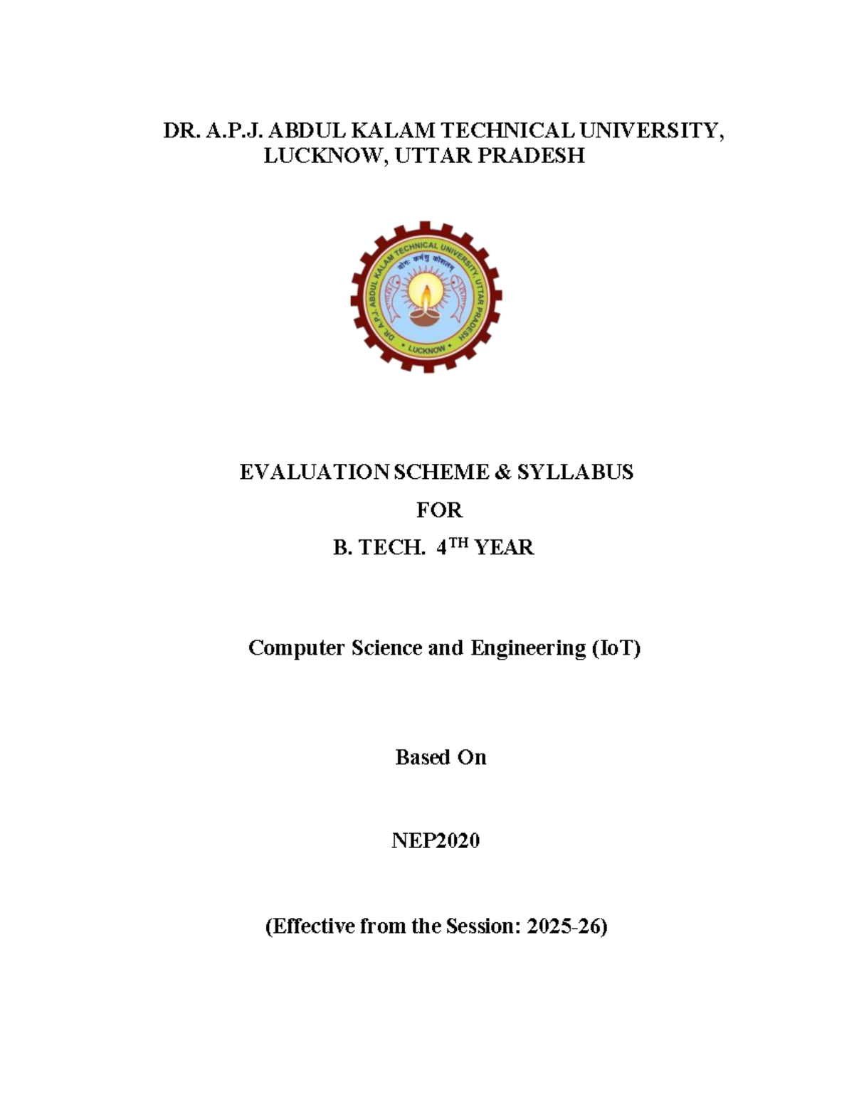 B. Tech. CSE (IoT) 4th Year Syllabus & Evaluation Scheme 2025-26 - Studocu